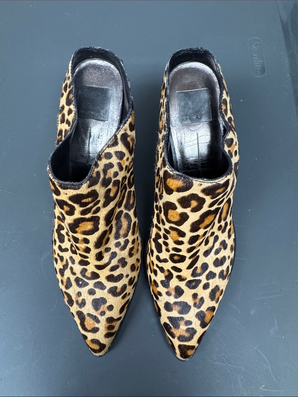 Dolce Vita Leopard-Print Pointed Mules in Brown and Black